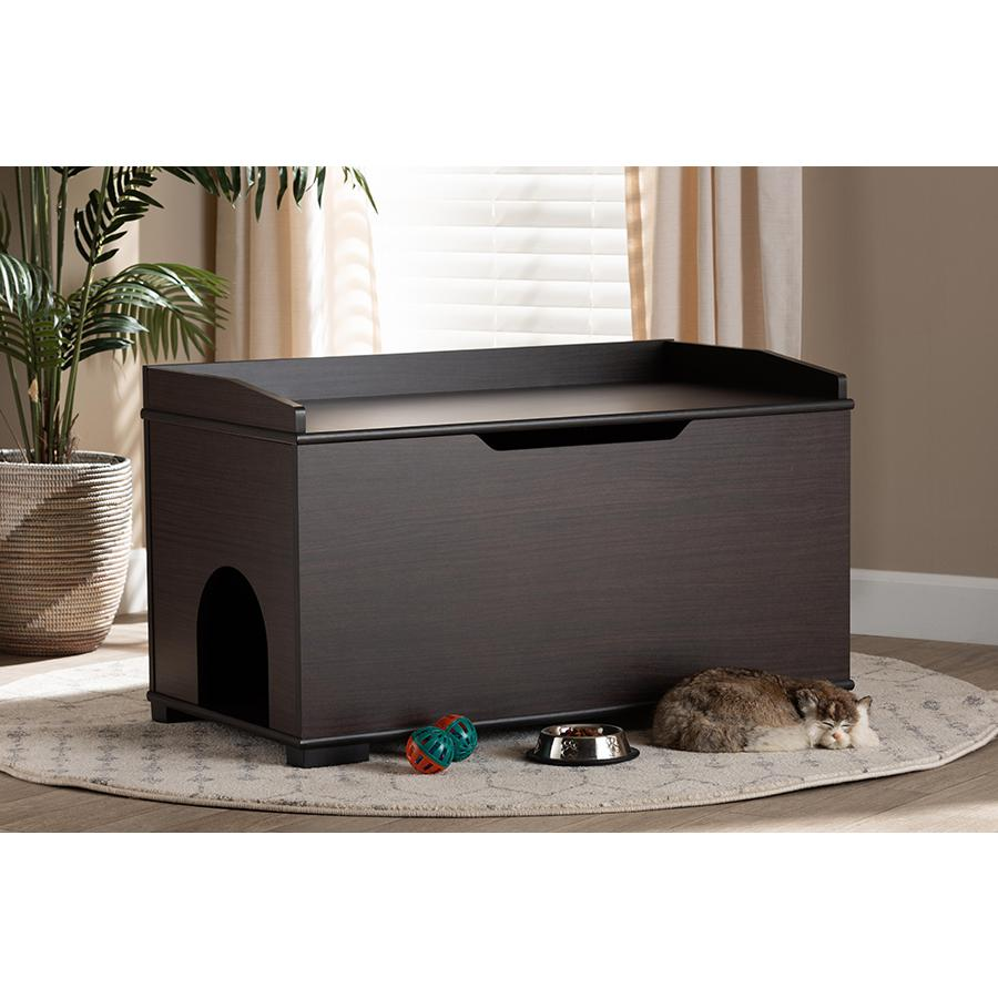 Baxton Studio Mariam Modern and Contemporary Dark Brown Finished Wood Cat Litter Box Cover House