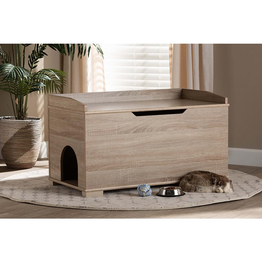 Baxton Studio Mariam Modern and Contemporary Oak Finished Wood Cat Litter Box Cover House