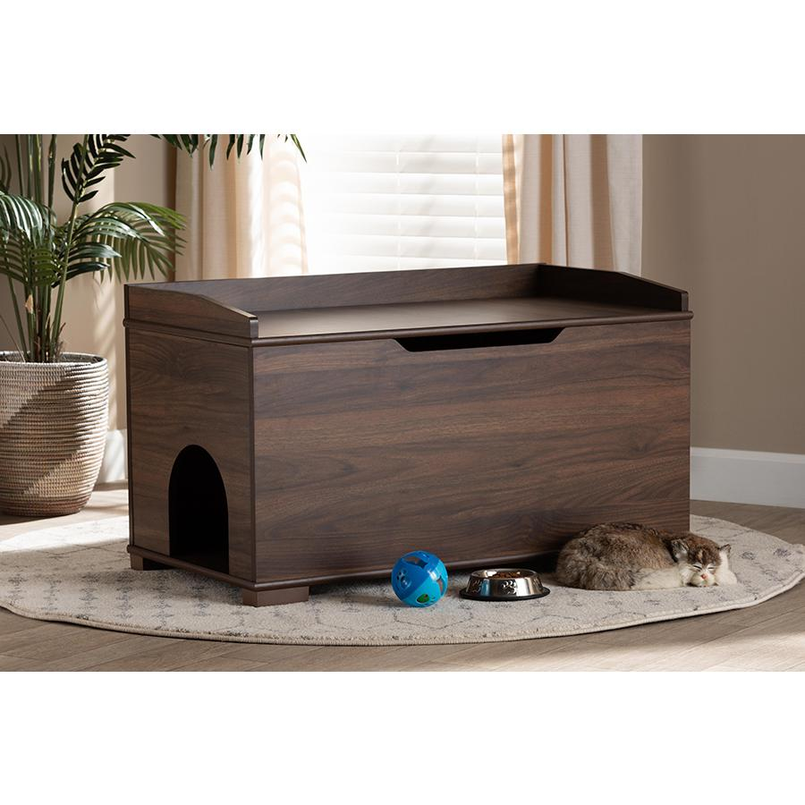 Baxton Studio Mariam Modern and Contemporary Walnut Brown Finished Wood Cat Litter Box Cover House