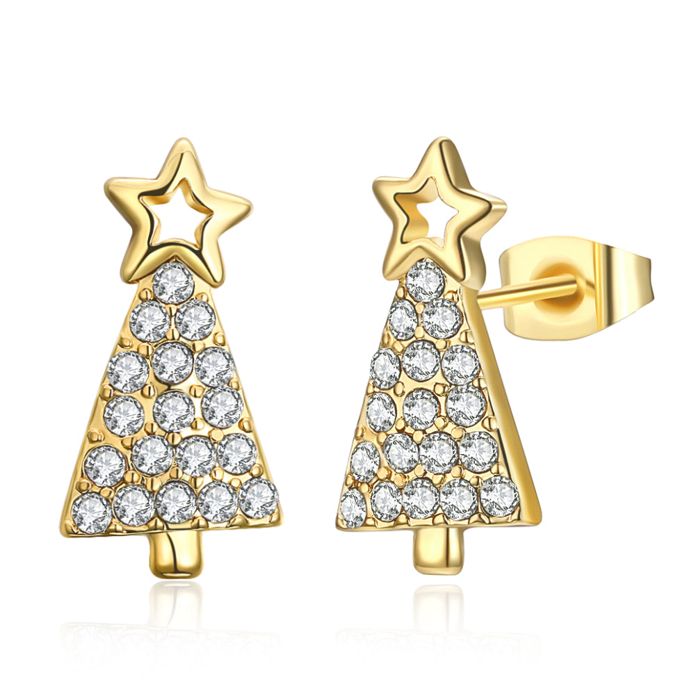 Christmas Tree Stud Austrian Elements Earrings in 14K Gold Plating- Multiple Options Available