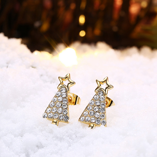 Christmas Tree Stud Austrian Elements Earrings in 14K Gold Plating- Multiple Options Available