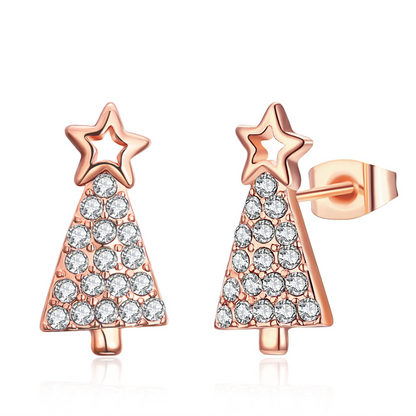 Christmas Tree Stud Austrian Elements Earrings in 14K Gold Plating- Multiple Options Available