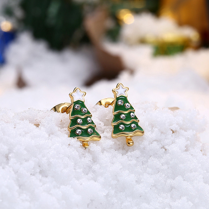 Christmas Tree Stud Austrian Elements Earrings in 14K Gold Plating- Multiple Options Available