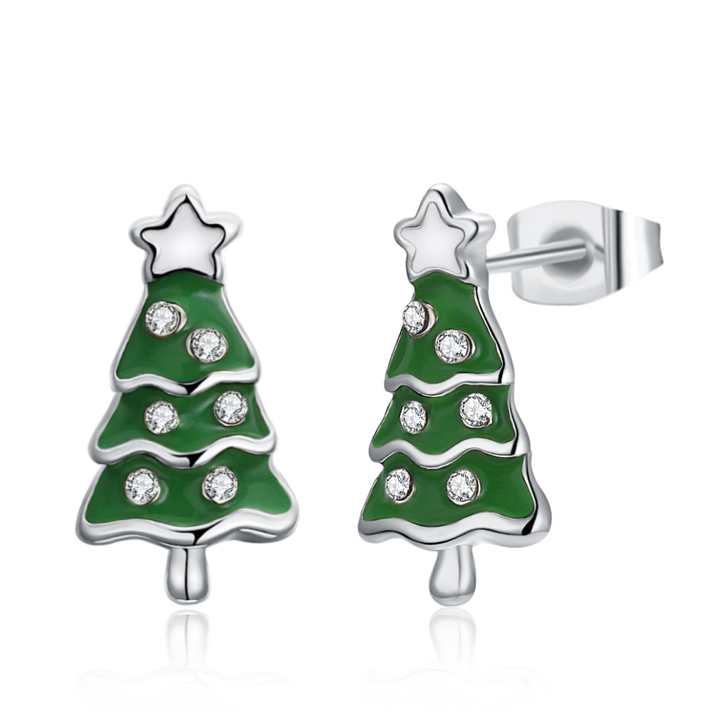 Christmas Tree Stud Austrian Elements Earrings in 14K Gold Plating- Multiple Options Available