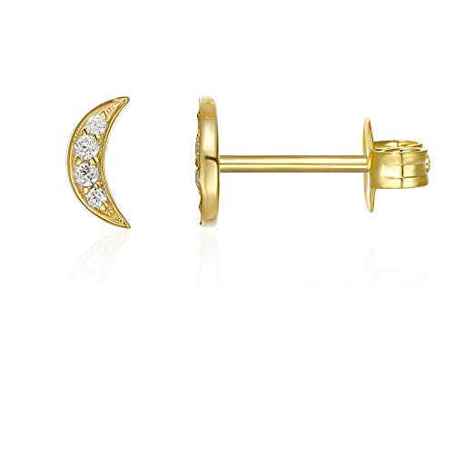 Cresent Stud Earring with Austrian Crystals - 14K Gold Plated