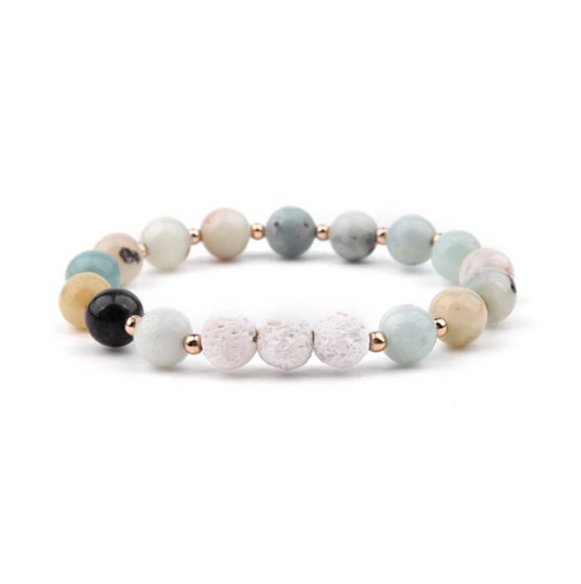 Lava Stone Essential Oil Bracelet - Amazonite and White 3