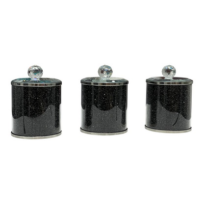 Exquisite Three Glass Canister Set, Black Crushed Diamond Glass