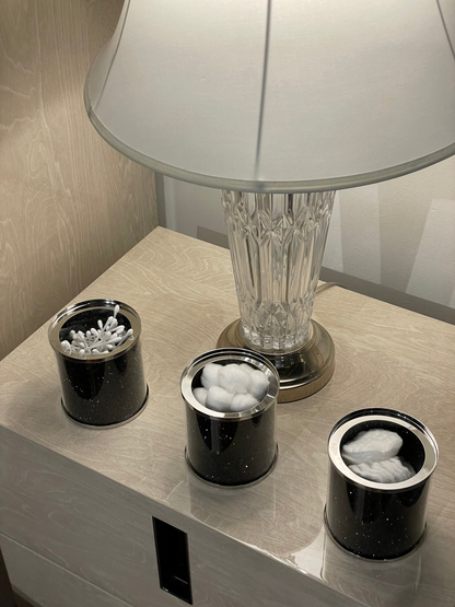 Exquisite Three Glass Canister Set, Black Crushed Diamond Glass