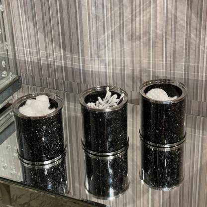 Exquisite Three Glass Canister Set, Black Crushed Diamond Glass