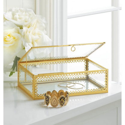 Glass Jewelry Box with Gold Frame