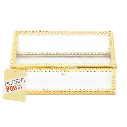 Glass Jewelry Box with Gold Frame