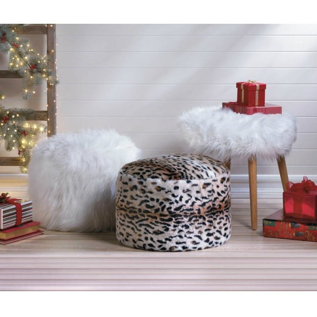 Furry White Ottoman Pouf or Seat