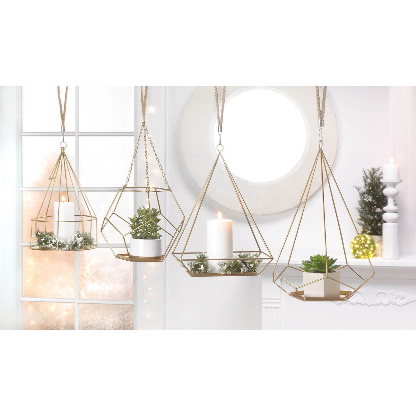 Golden Metal Rectangular Hanging Plant Holder