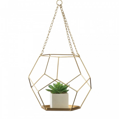 Golden Metal Geometric Prism Hanging Plant Holder