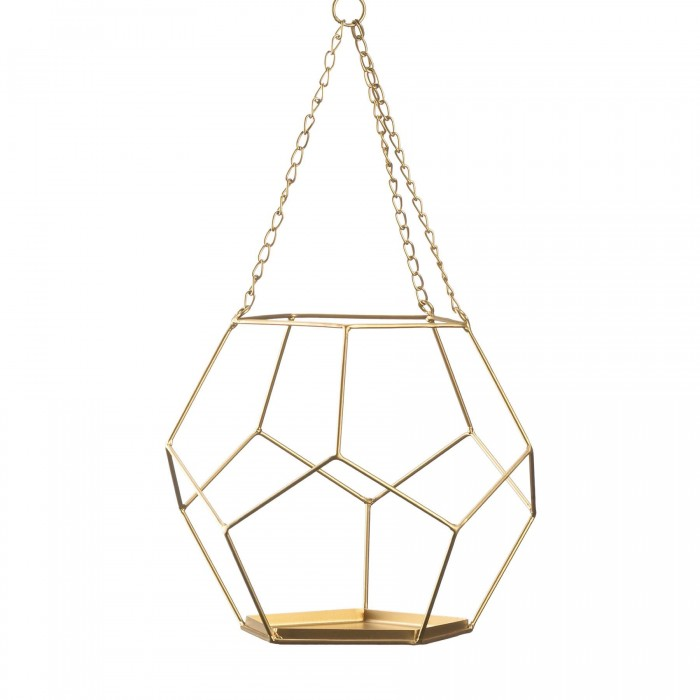 Golden Metal Geometric Prism Hanging Plant Holder