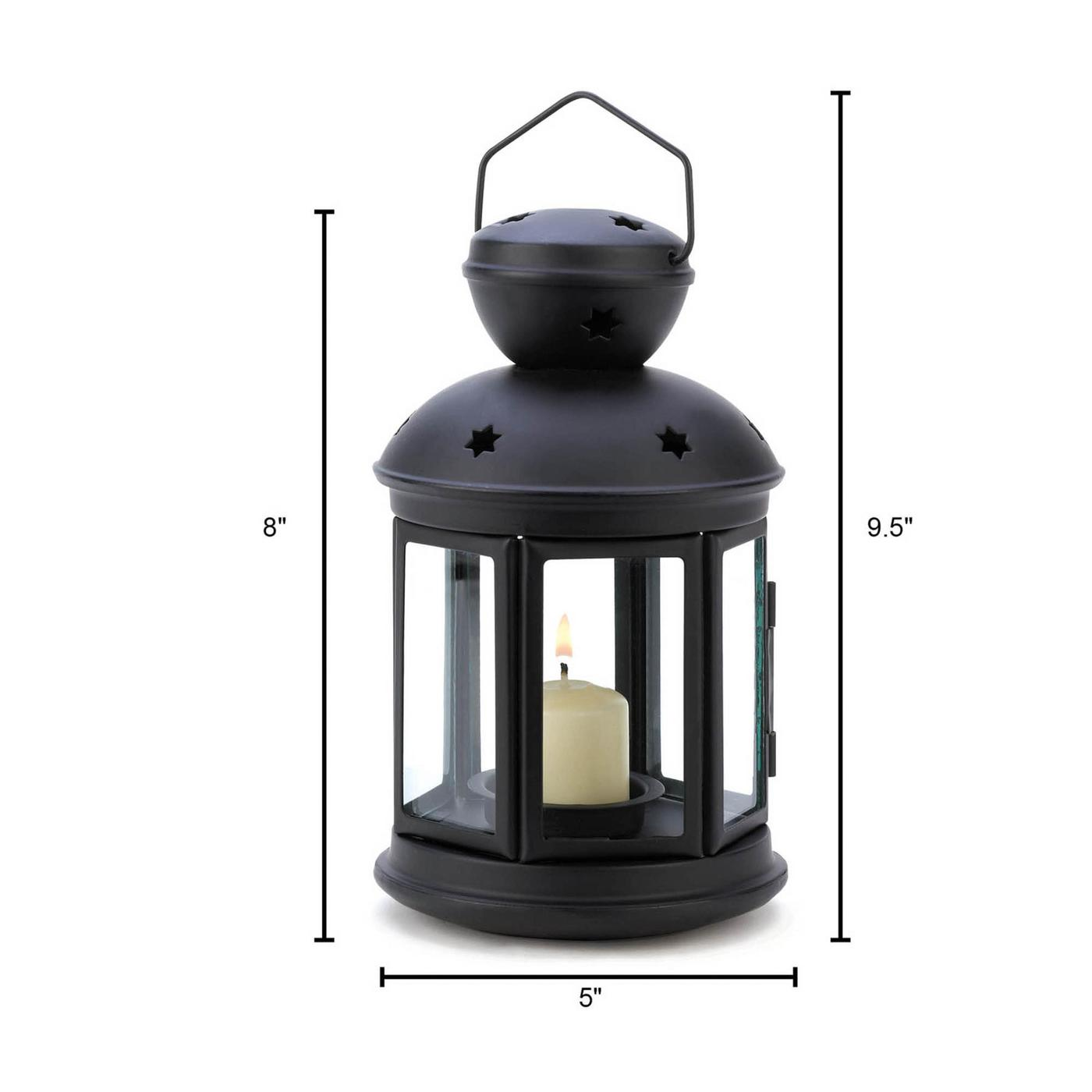 Round Black Star Cut-Out Candle Lantern - 9.5 inches