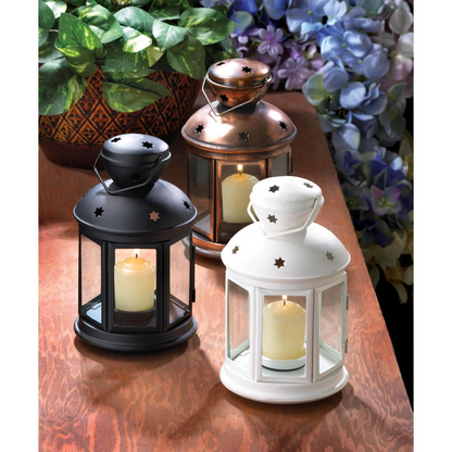 Round Black Star Cut-Out Candle Lantern - 9.5 inches