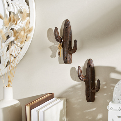 Cast Iron Cactus Wall Hooks - Set of 2