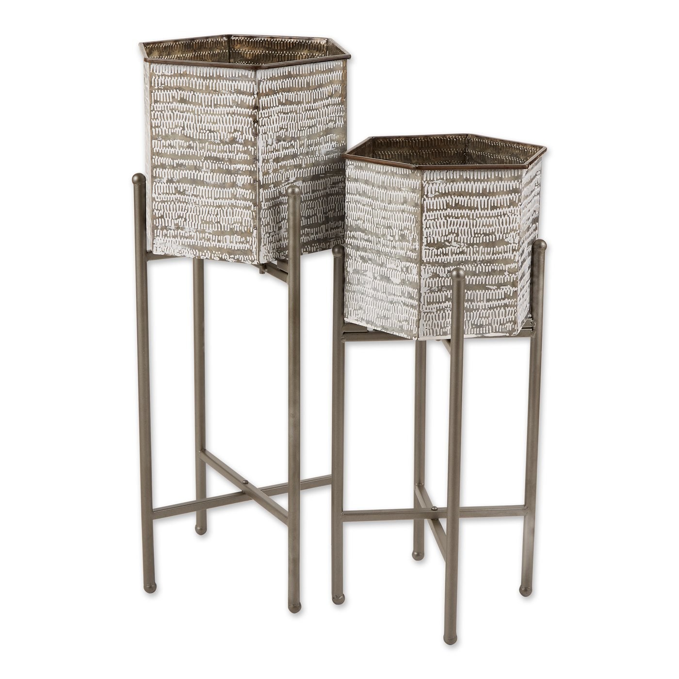 Galvanized Sheet Metal Rustic Plant Stand Set - Hexagon