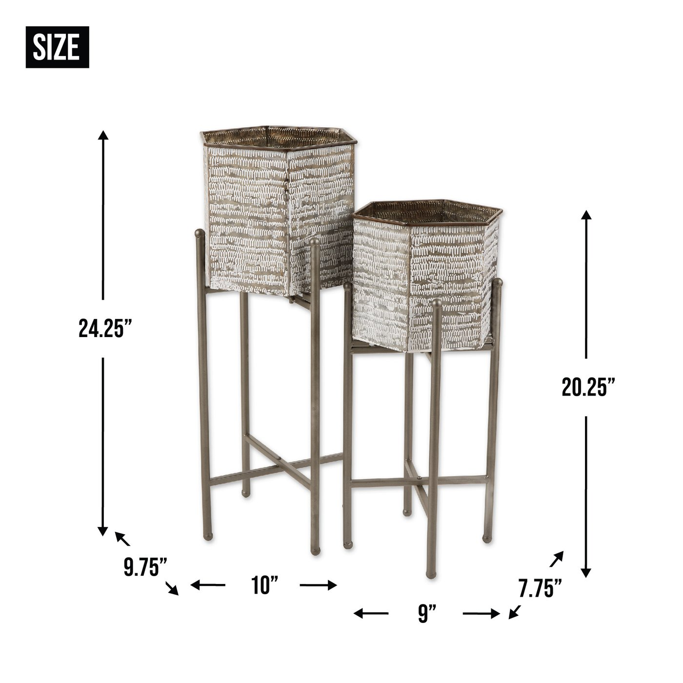 Galvanized Sheet Metal Rustic Plant Stand Set - Hexagon