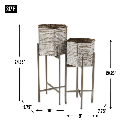 Galvanized Sheet Metal Rustic Plant Stand Set - Hexagon